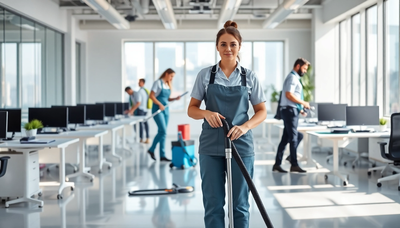 Effektive Hofreinigung durch professionelle Reinigungskräfte in einem modernen Büro.