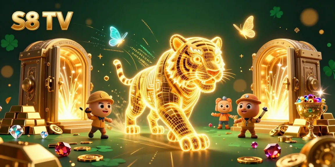 Betters experience thrilling moments with S8 TV's stunning golden tiger in a vibrant casino.