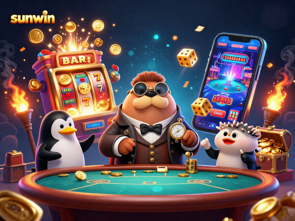 Win big with sunwin at an underwater casino featuring lively cartoon characters and gaming elements.