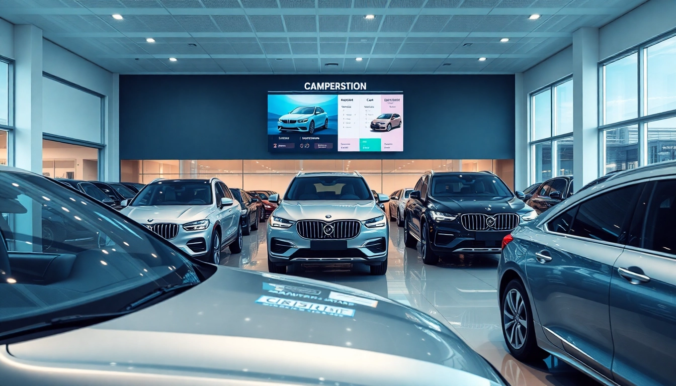 Autovergleich von verschiedenen Fahrzeugmodellen in einem modernen Autohaus.