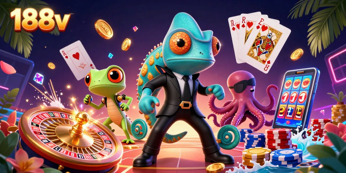 Experience the thrilling excitement of 188v as a secret agent chameleon, gecko, and octopus surround casino treasures.