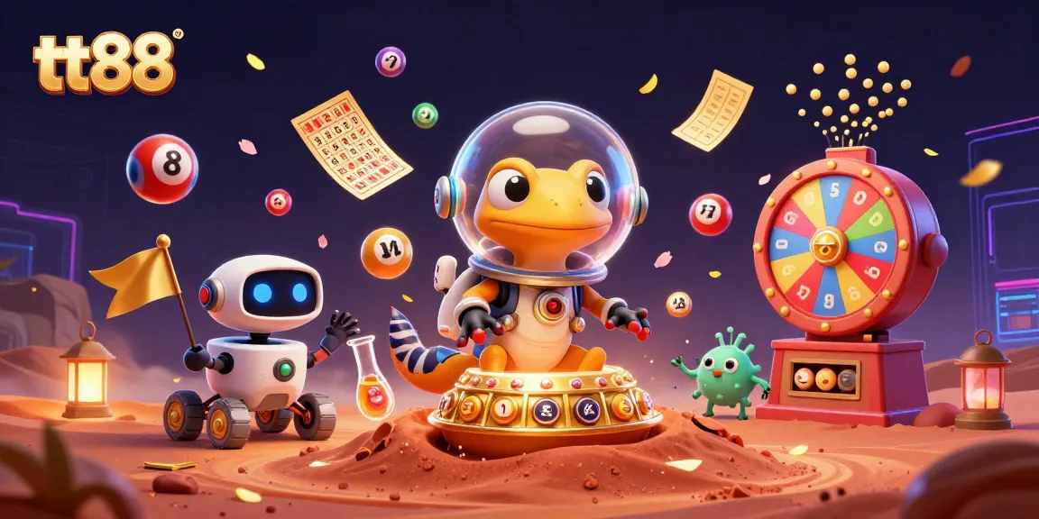 Experience the excitement of tt88 with colorful lottery elements and a cosmic casino adventure.