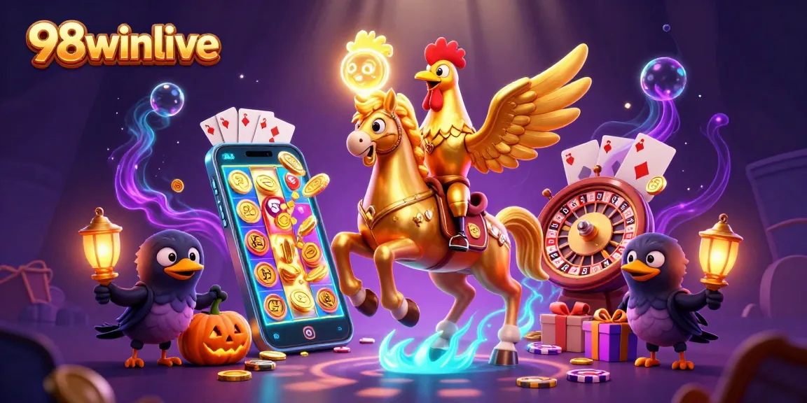Experience the thrill of gaming with 98winlive's exciting casino illustration featuring dynamic slot elements.