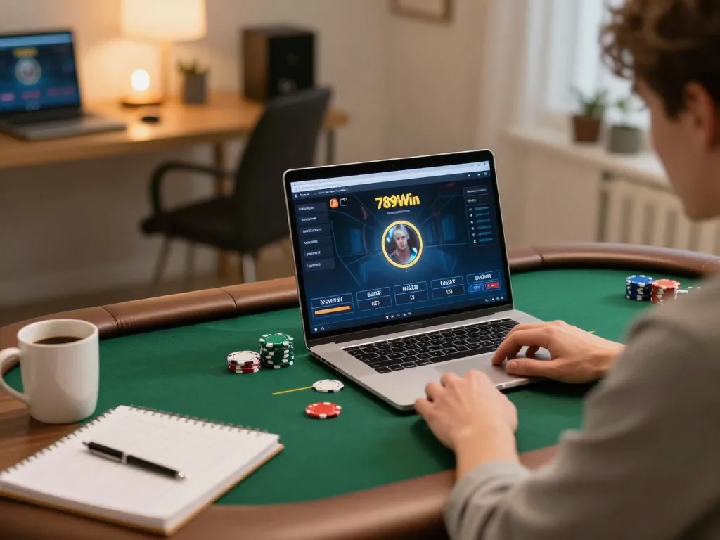 Gameplay on 789Win online platform with poker interface and player strategically analyzing cards