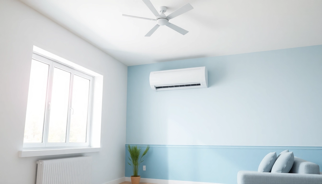 Highlight Klima kosten by showcasing the installation of an energy-efficient air conditioning system in a stylish living room.