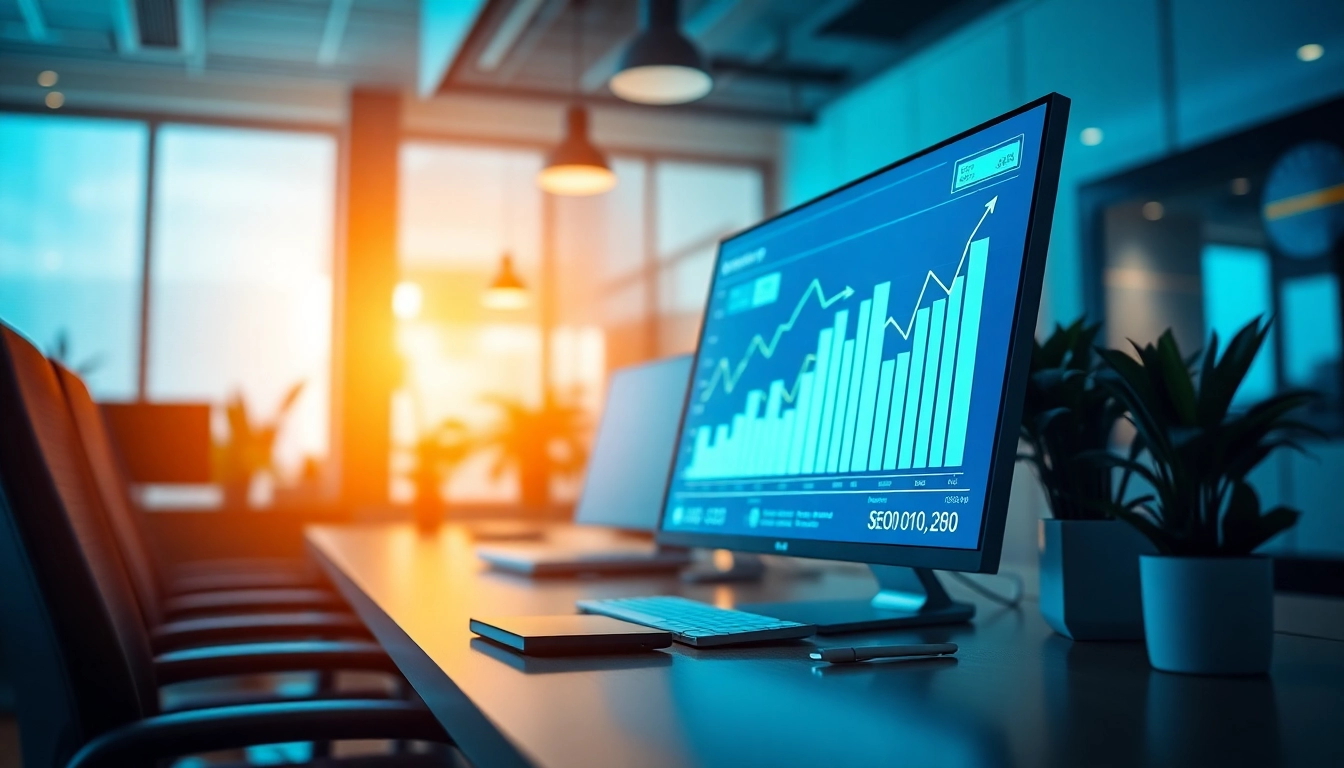 Visual representation of SEO-Ranking analysis with graphs in a modern office setting.