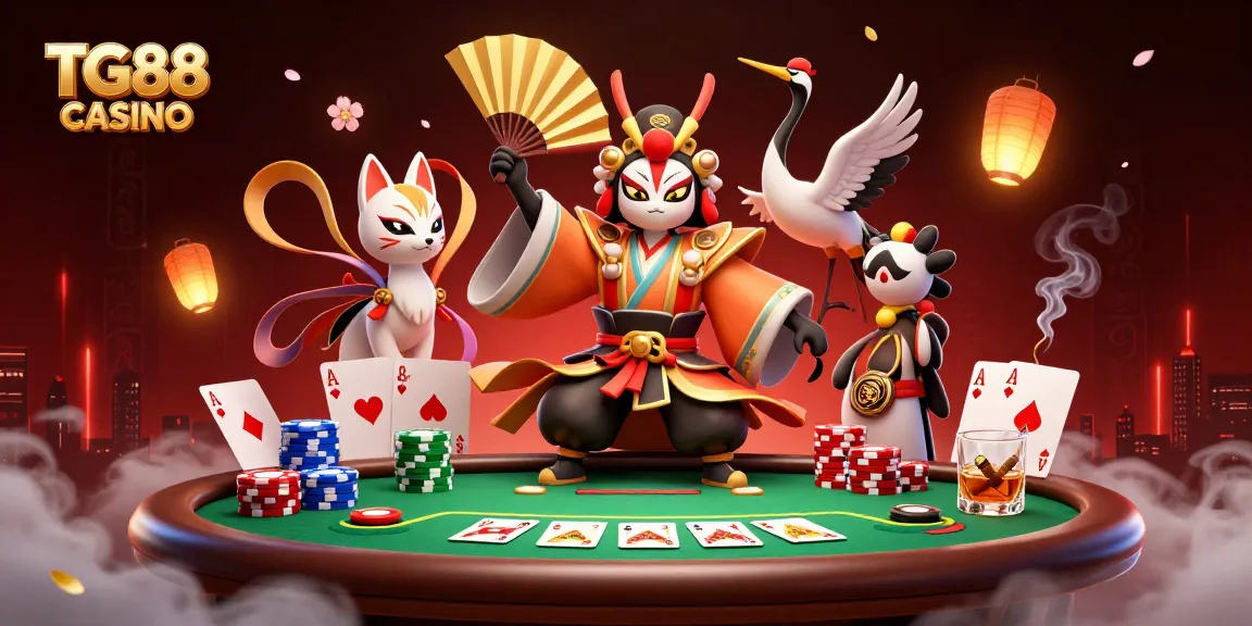 Engage in thrilling poker action at TG88 CASINO with a vibrant 3D illustrated scene.