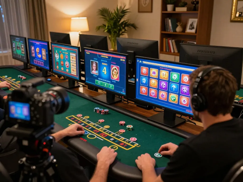 Player engaging in online gaming on nhatvip.com with colorful games displayed on multiple screens