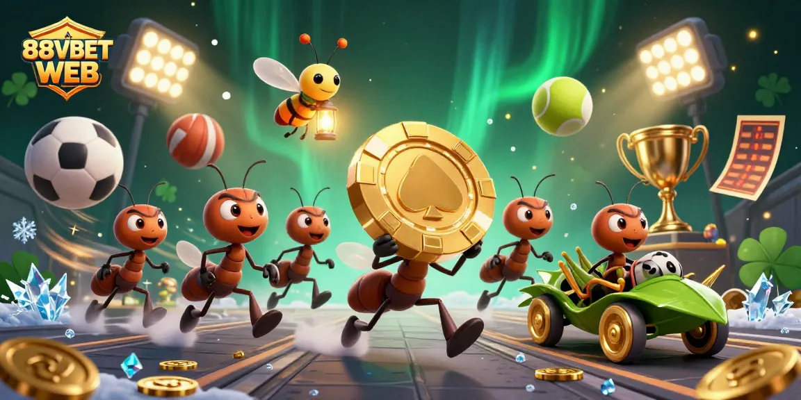 Experience thrilling action with 88VBET WEB as a team of cartoon ants heist a golden poker chip.