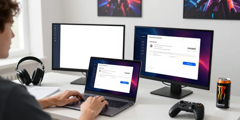 rokar88 top-up process displayed on a user's laptop in a vibrant gaming workspace