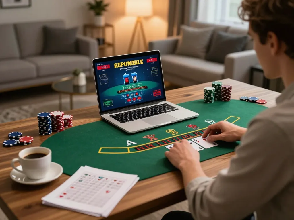 Player engaging in gg88 online blackjack, analyzing strategies with notes and drink nearby.