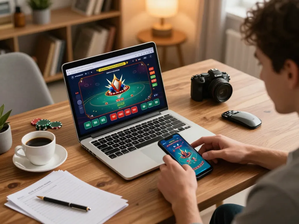 Engaging poker game on New88 com platform with hands placing bets, cozy home setup.