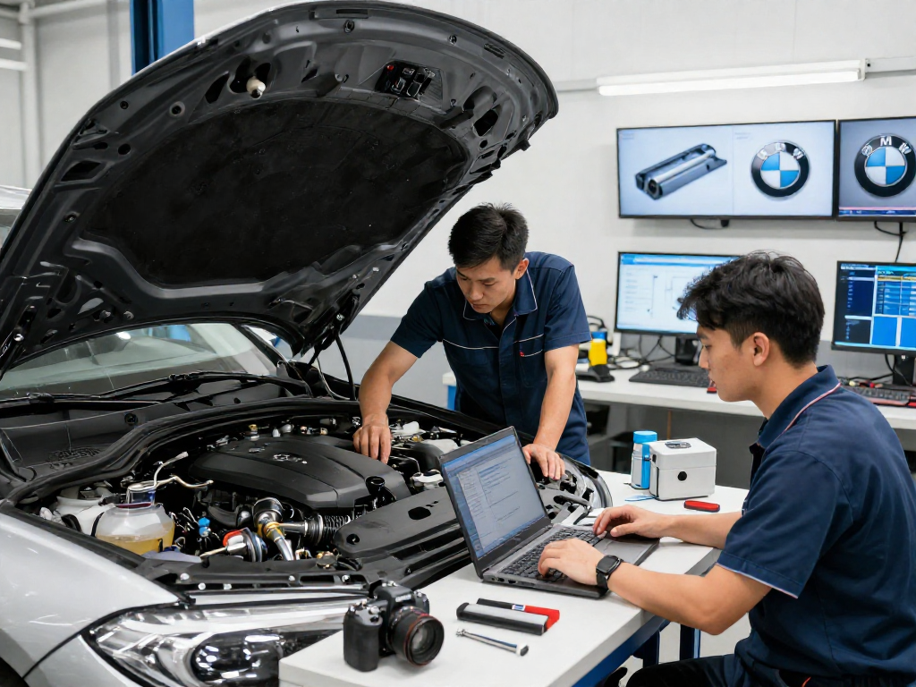 BMW Werkstatt Hannover - Fachkräfte bei der Wartung und Diagnose in einer modernen Werkstatt.
