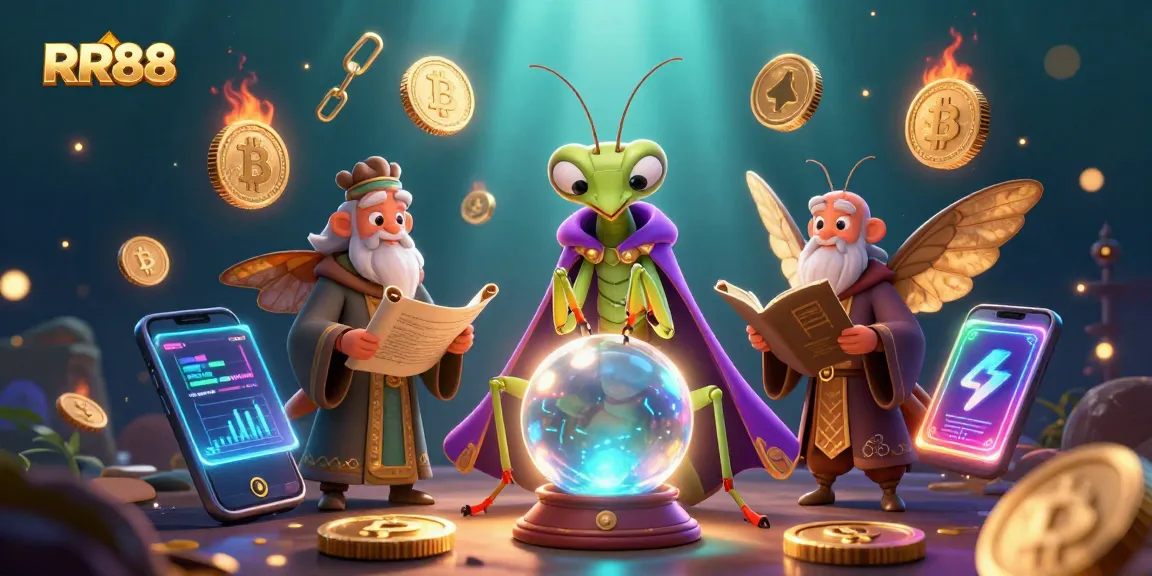 Experience the RR88 fortune telling in a dynamic 3D casino scene filled with mystical elements and gaming icons.