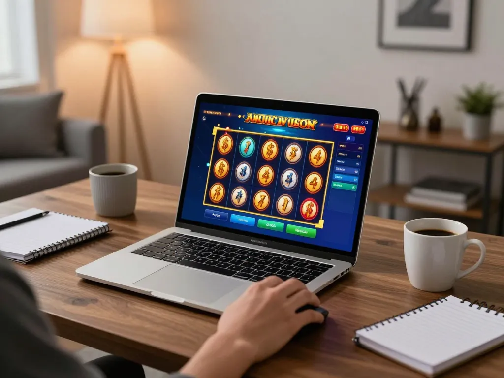 Engaging in slot online games at home, showcasing dynamic interface and player anticipation