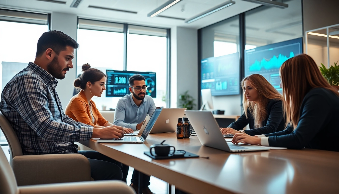 IT Solutions Magdeburg – Professionelles Team bei der Zusammenarbeit in einem modernen Büro.