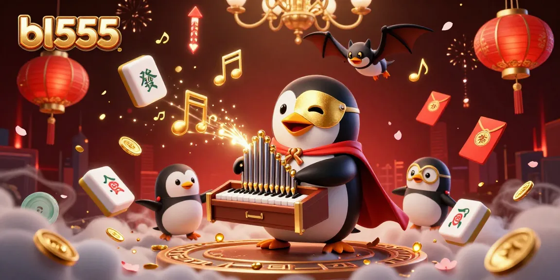 Experience thrilling wins at bl555 with a golden opera penguin in a vibrant casino setting.