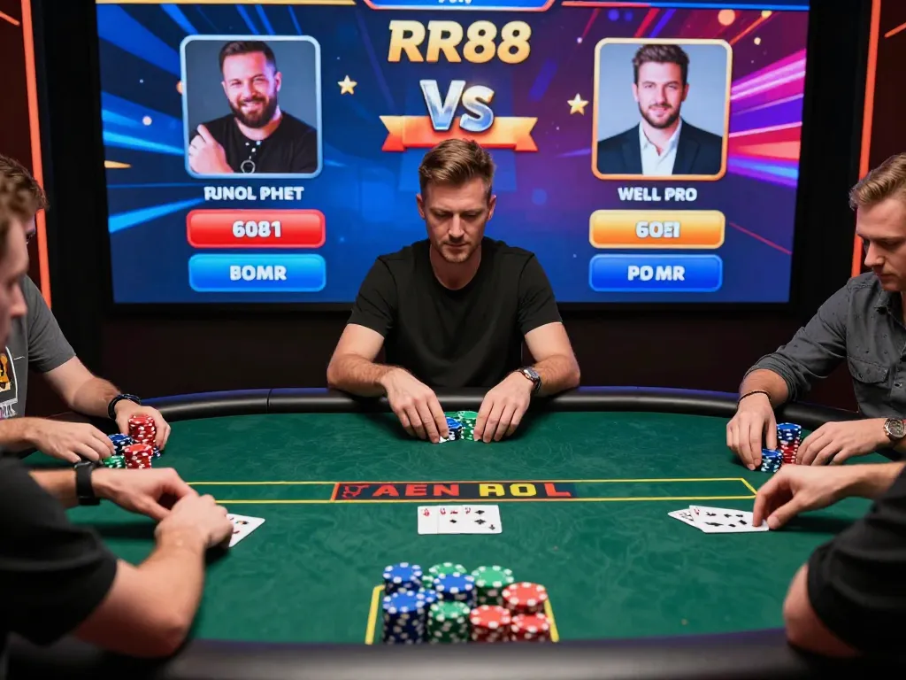 Experience the excitement of RR88 poker gameplay with vibrant graphics and intense player focus.