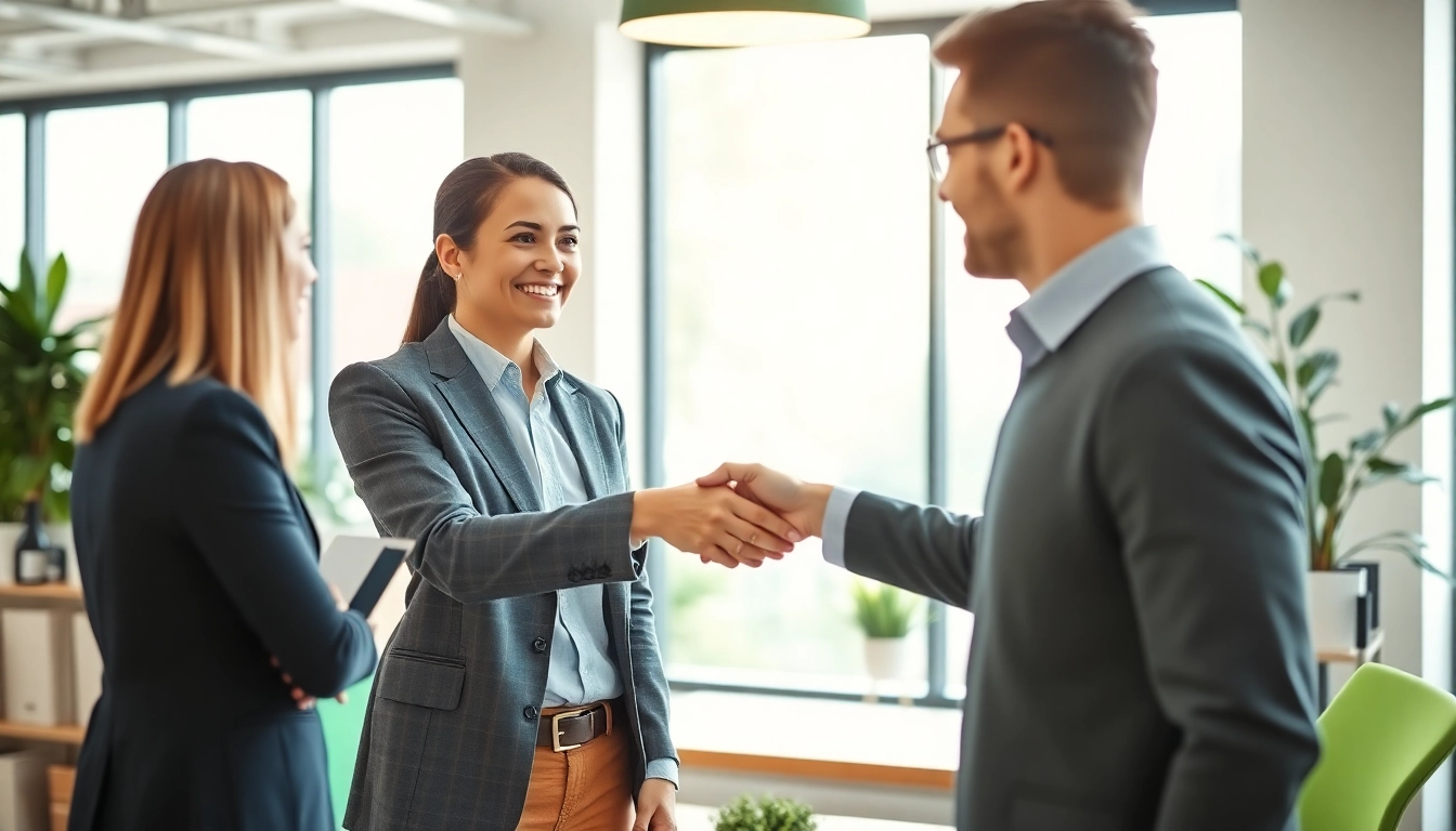 Personalvermittlung im aktiven Kontakt zwischen Recruiter und Kandidat in modernem Büro.