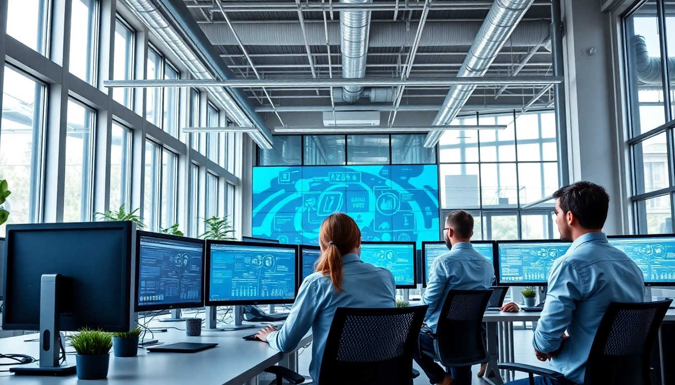 IT System House team collaborating in a modern workspace filled with technology.