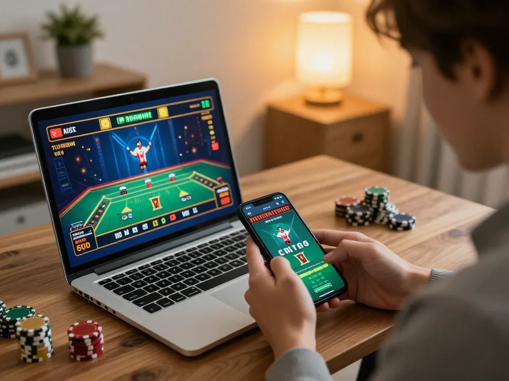 Engaging in sports betting with RR88 on smartphone, showcasing a thrilling online gambling experience