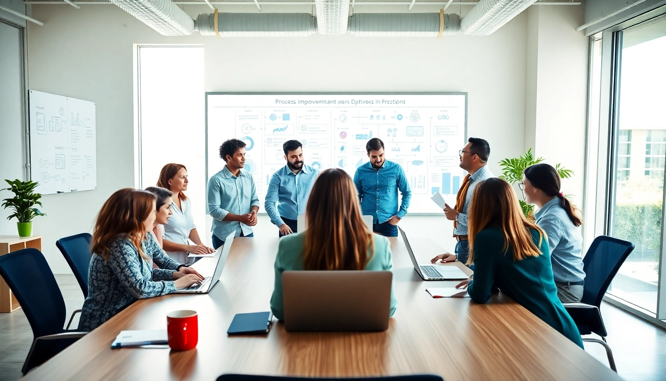 Prozessverbesserung im Büro: Aktive Teamdiskussion in modernem Arbeitsumfeld.