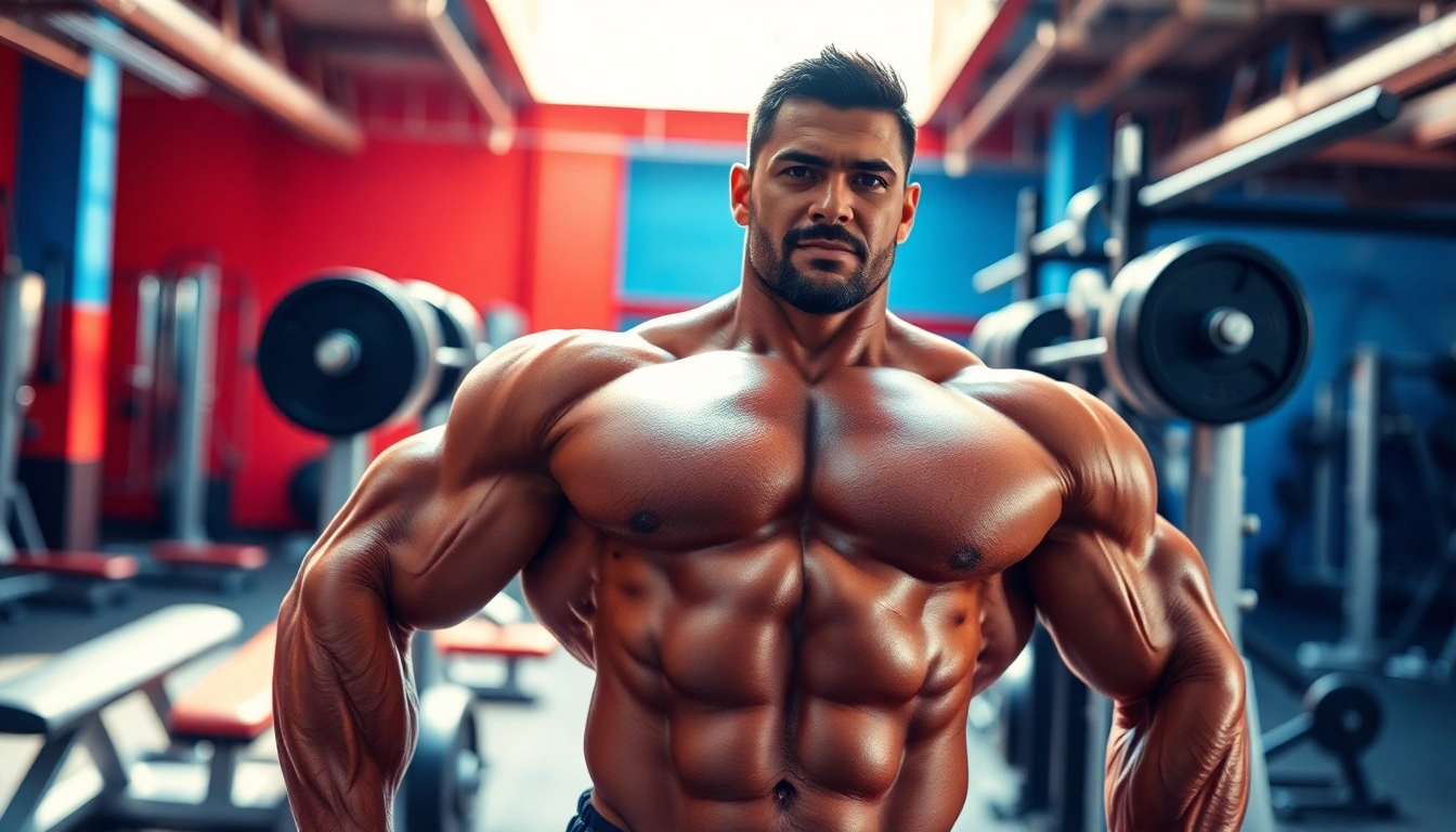 Muscle-building session with trenbolon kaufen focus, showcasing strength and determination in a gym.