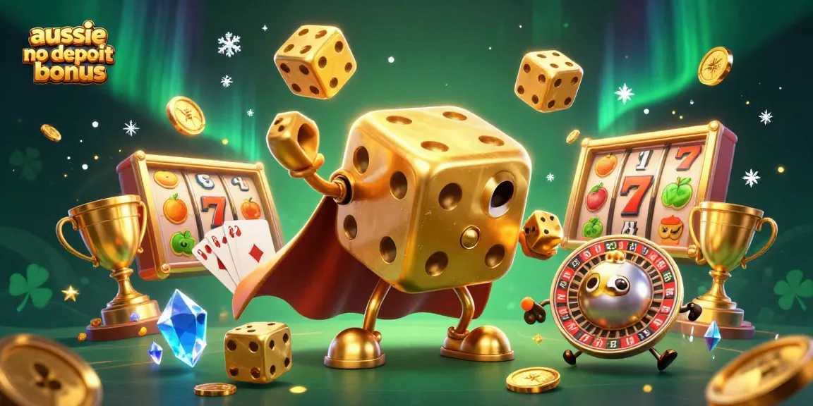 Engage with aussie no deposit bonus offers while enjoying lively casino elements, showcasing colorful slot machines.