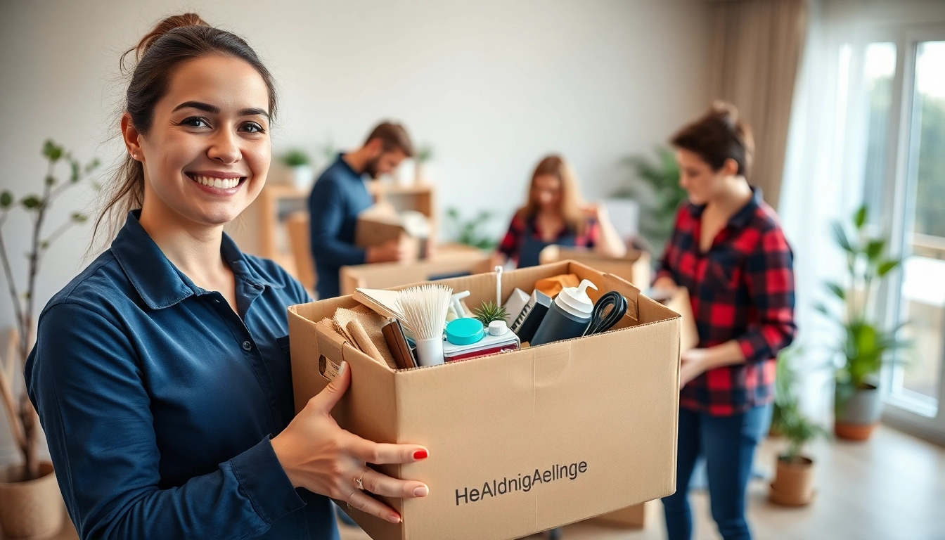 Haushaltsauflösung Freiburg: Efficient team sorting household items in a bright living room.