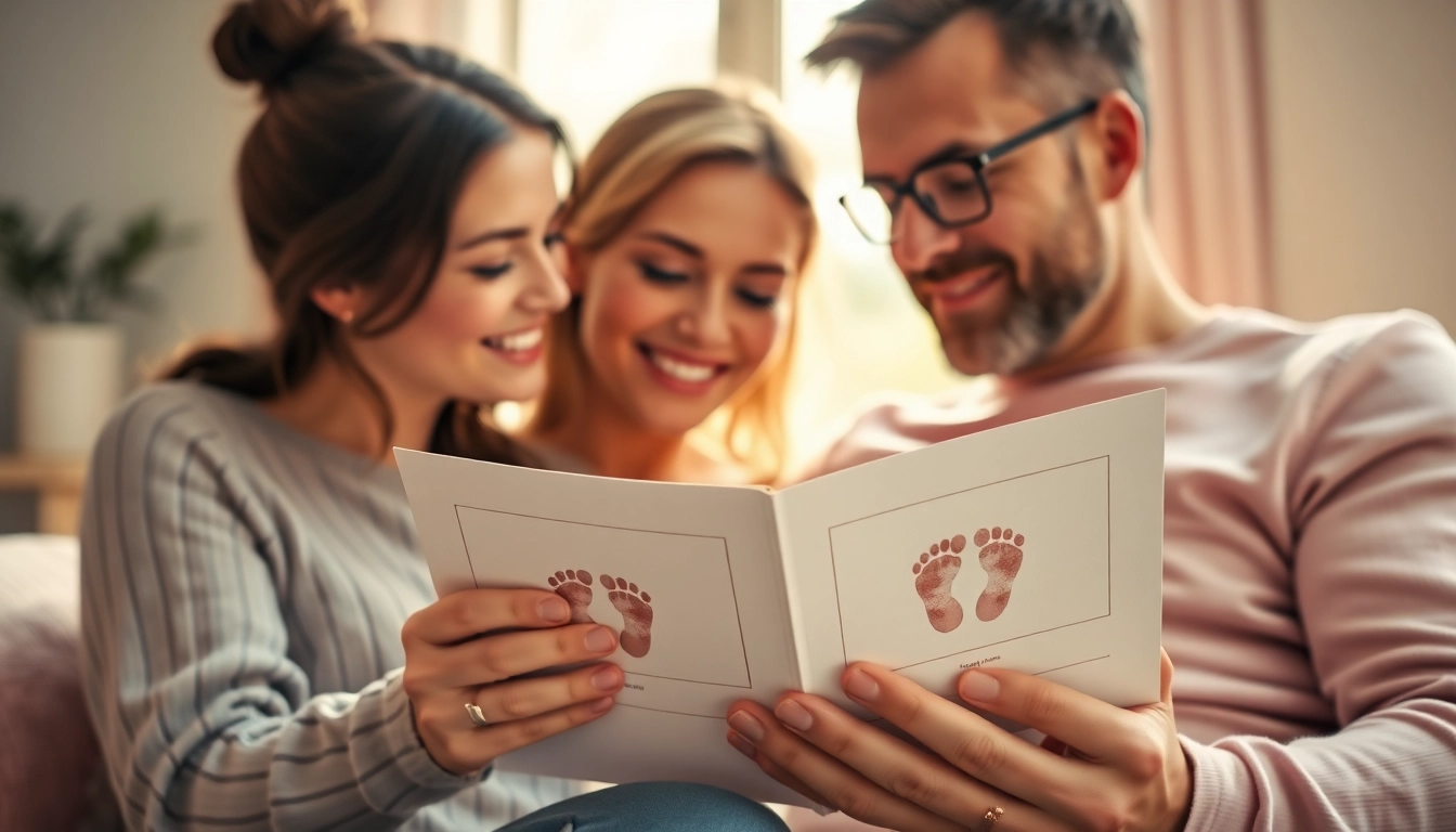 Ein liebevolles Babytagebuch im Mittelpunkt, in dem Eltern bedeutungsvolle Erinnerungen lesen.