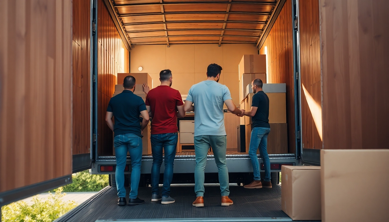 Umzugsunternehmen Ludwigshafen team loading a moving truck with bright natural lighting.