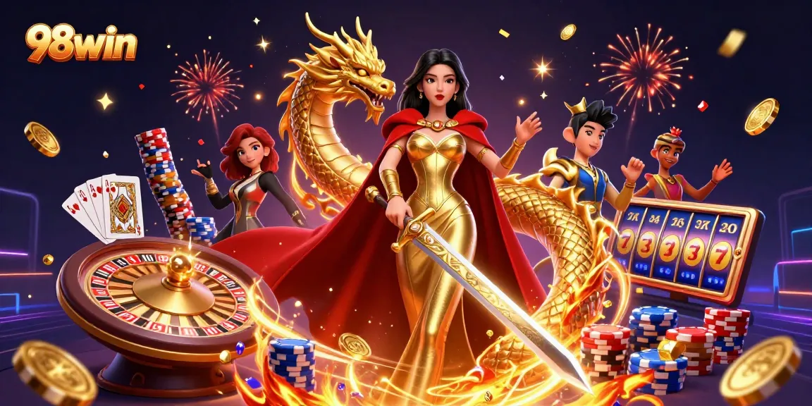 Experience exhilarating gameplay with 98win's stunning Asian warrior queen and rich casino elements.