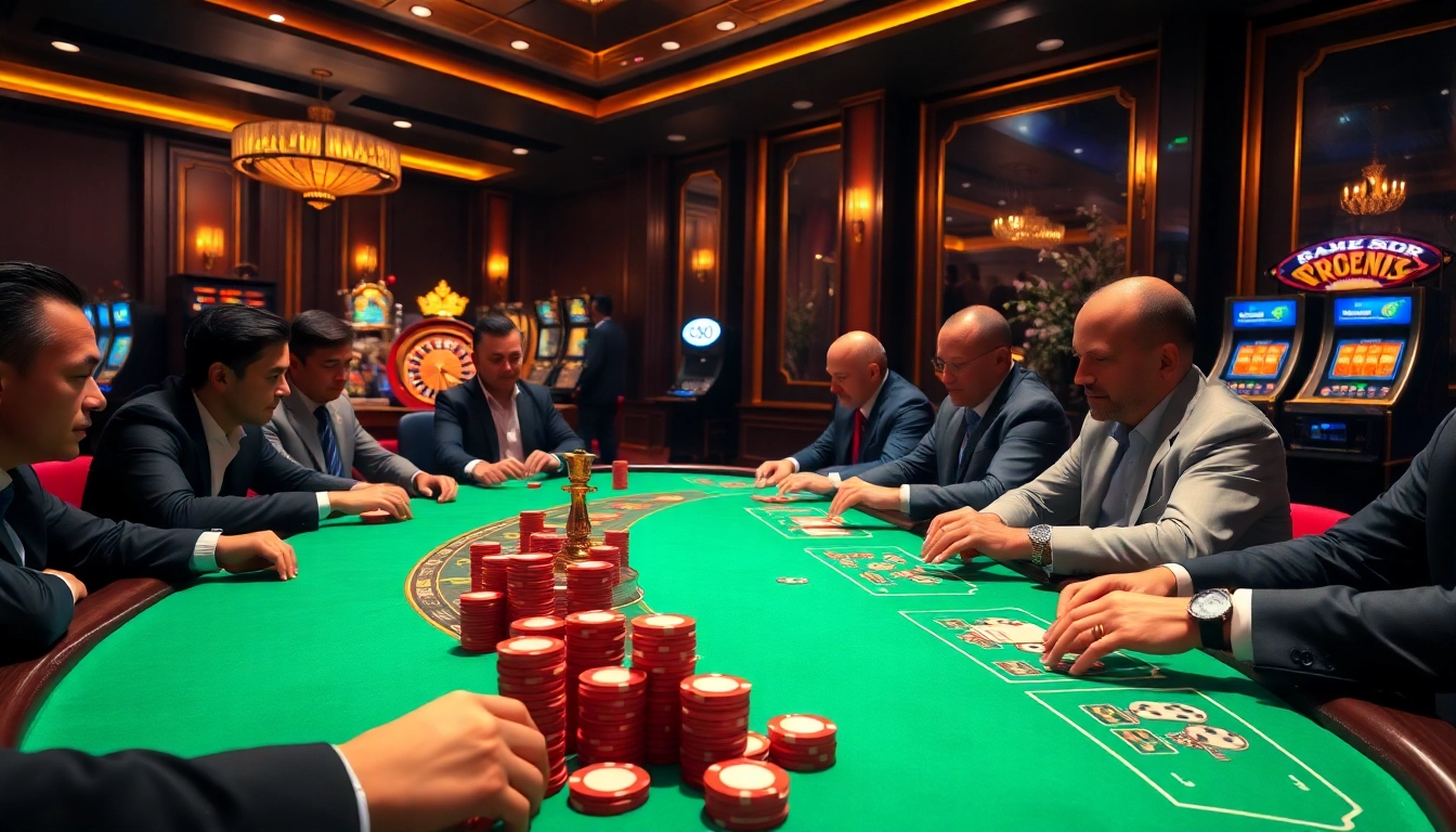 Players enjoying an exciting game at https://tt88.to/ casino, showcasing vibrant lights and professional atmosphere.