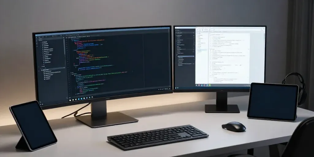 Aktuelle Gadget-Nachrichten über Softwareentwicklung und digitale Innovation in einem modernen Entwicklerarbeitsplatz.