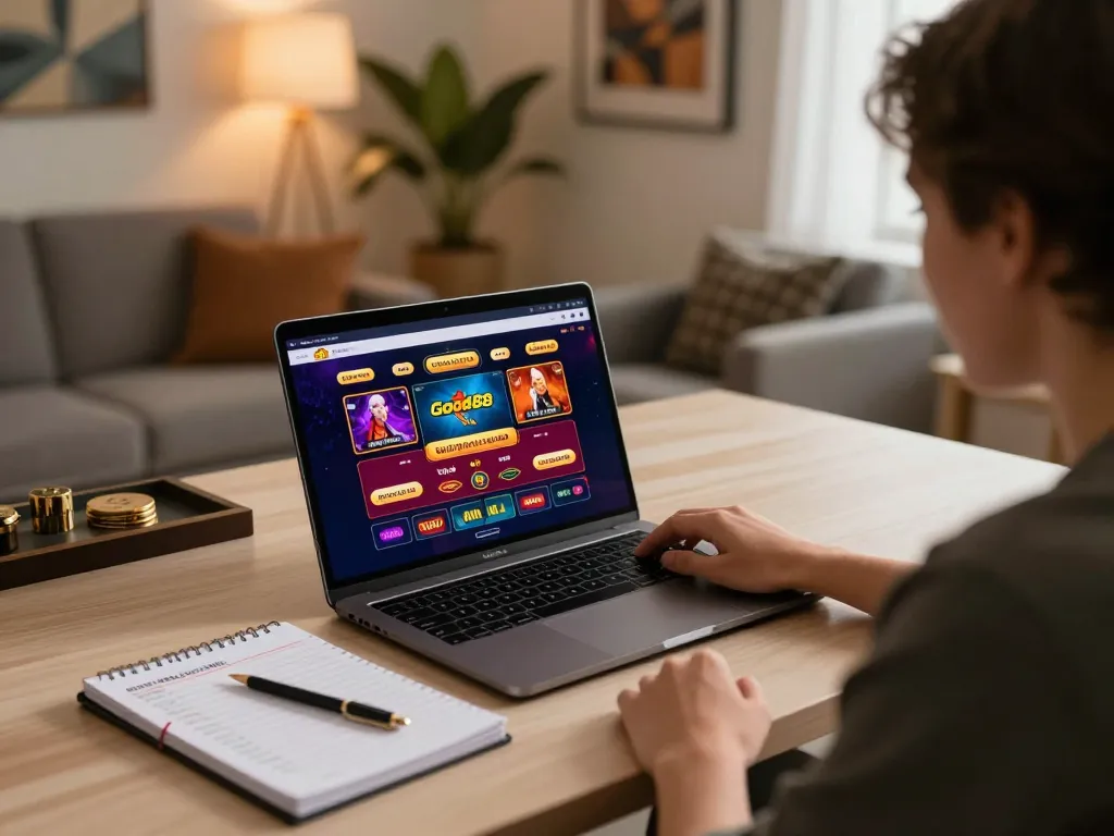 Engaging online gaming moment at Good88, with a player strategizing on a laptop.