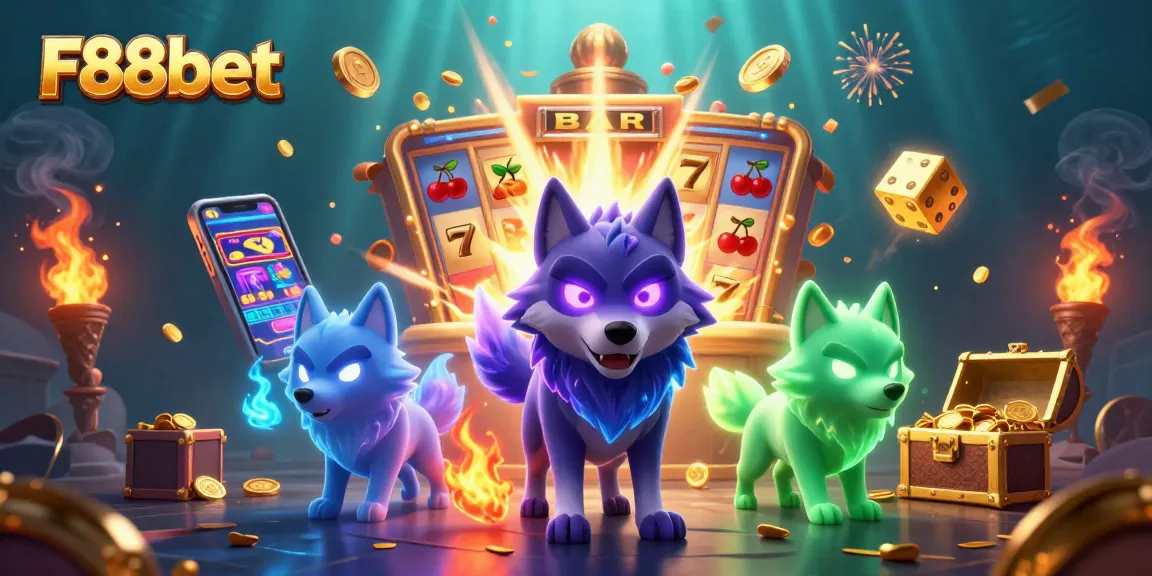 Win big with F88bet in this vibrant casino scene featuring a winning slot machine jackpot.