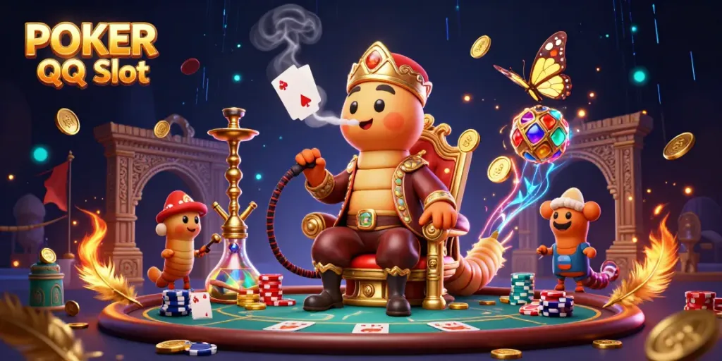 Play poker with POKER QQ Slot while immersed in a vibrant casino setting featuring dramatic effects.