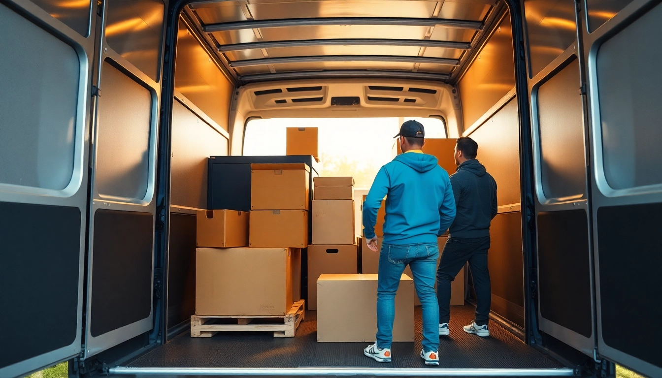 Umzugshelfer des umzugsunternehmens im Saarland laden Möbel professionell in einen Umzugswagen.