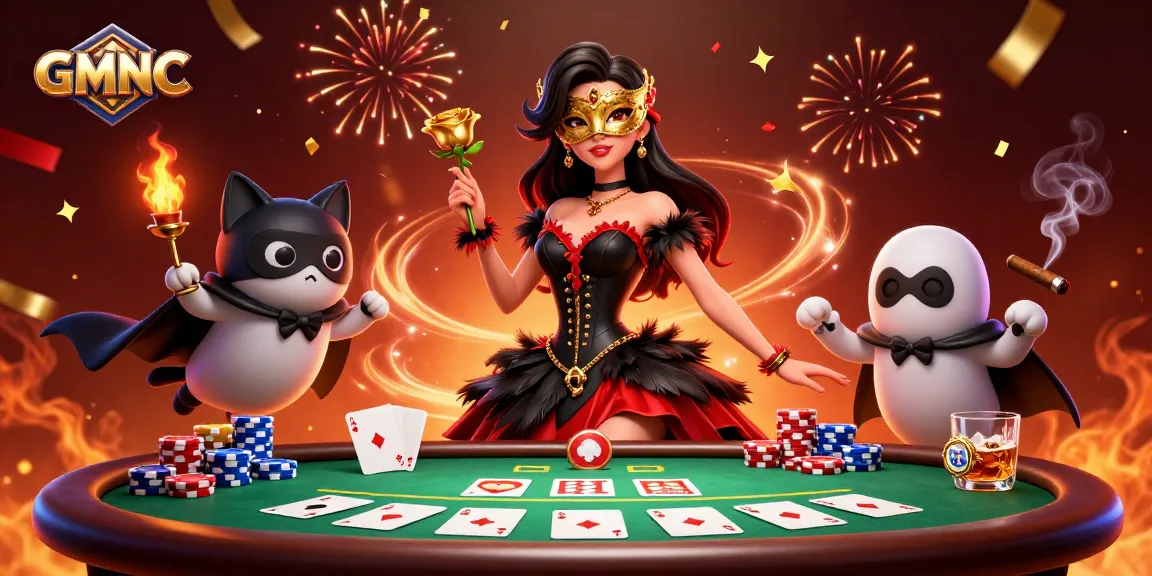 Engage with GMNC in a vibrant casino scene filled with action and excitement.