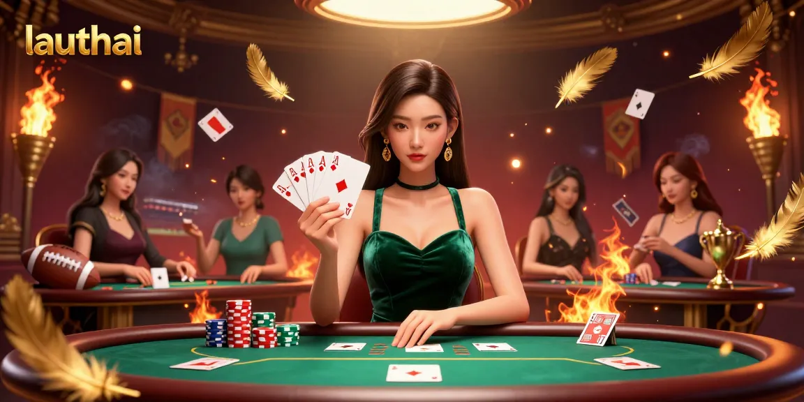 Experience thrilling poker strategies at lauthai with a stunning illustration of a focused player and vibrant betting elements.