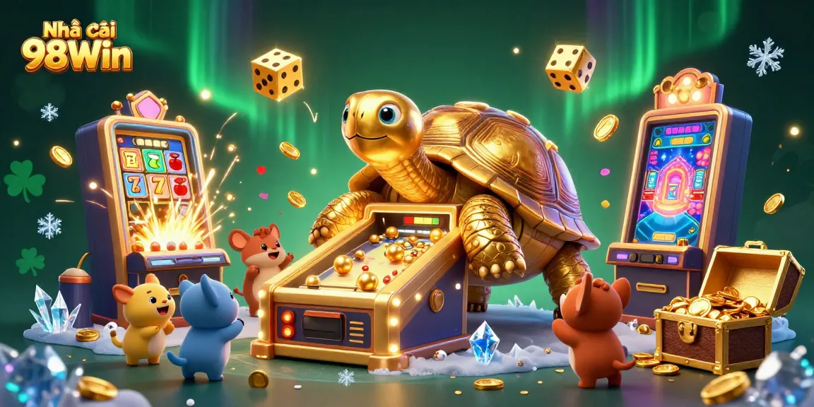Experience the excitement of Nhà cái 98Win with dynamic gameplay and winning strategies in this vibrant casino illustration.