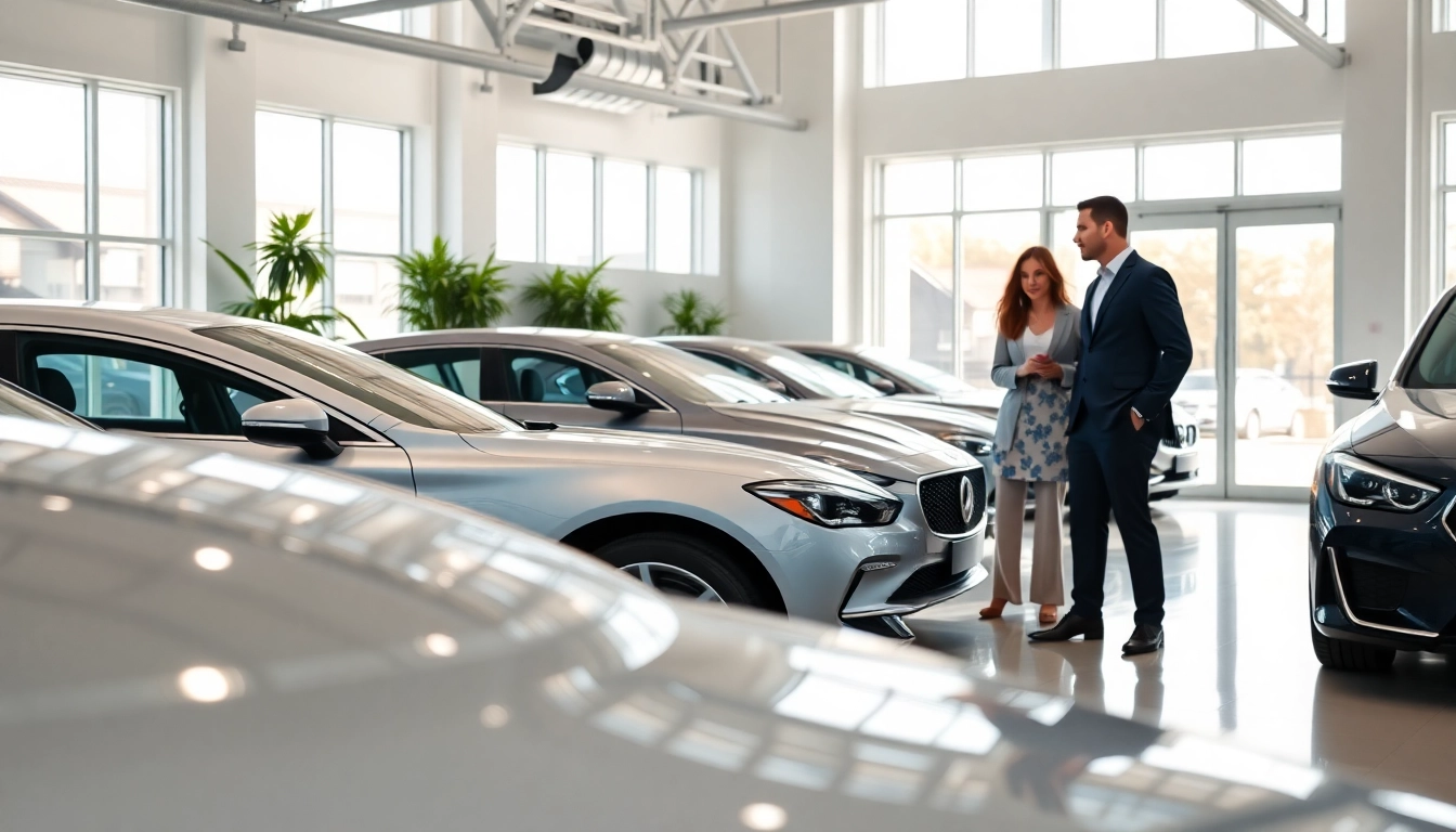 Auto kaufen in einem modernen Showroom mit eleganten Fahrzeugen und freundlichem Personal.