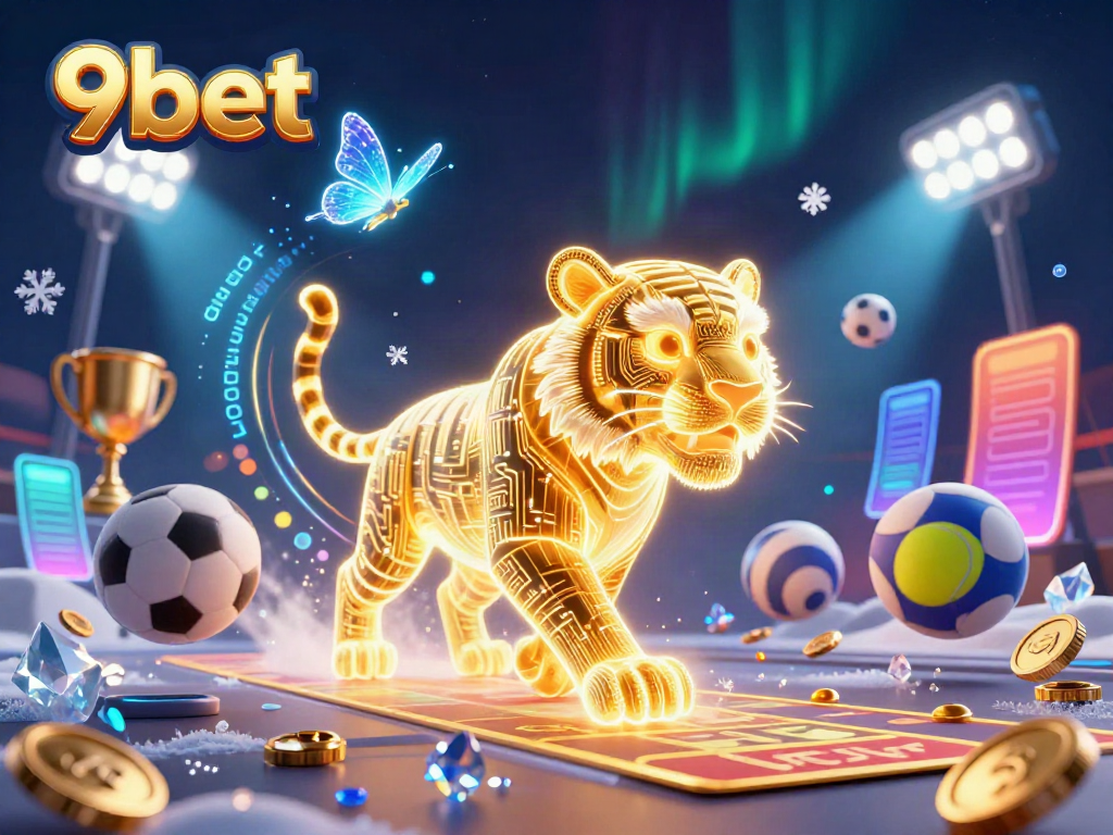 Experience daily jackpots at 9bet with a vibrant casino illustration featuring a tiger and sports elements.