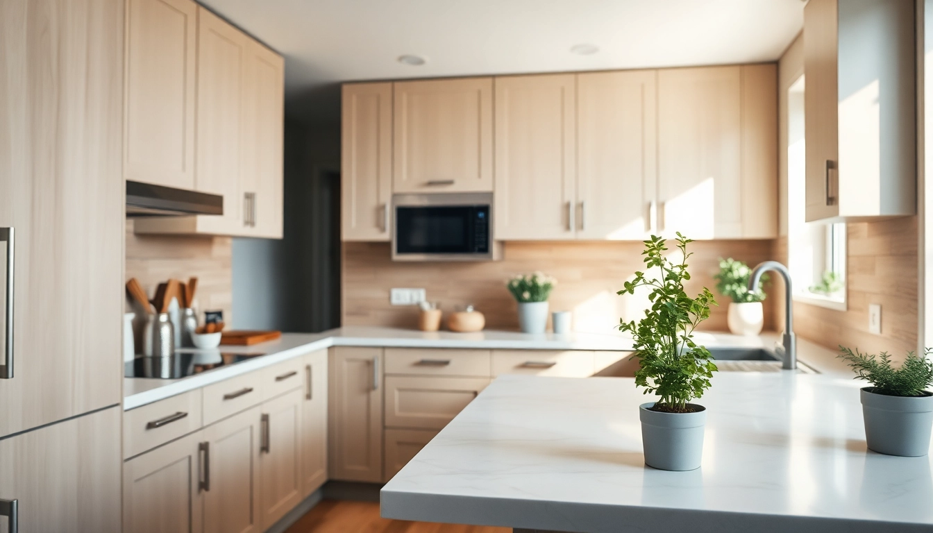 Remodeling kitchen featuring modern cabinetry, warm lighting, and inviting décor.
