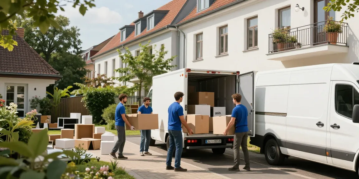 Professionelle Wohnungsauflösung in Berlin Köpenick mit Umzugsteam und Möbeln im Freien.