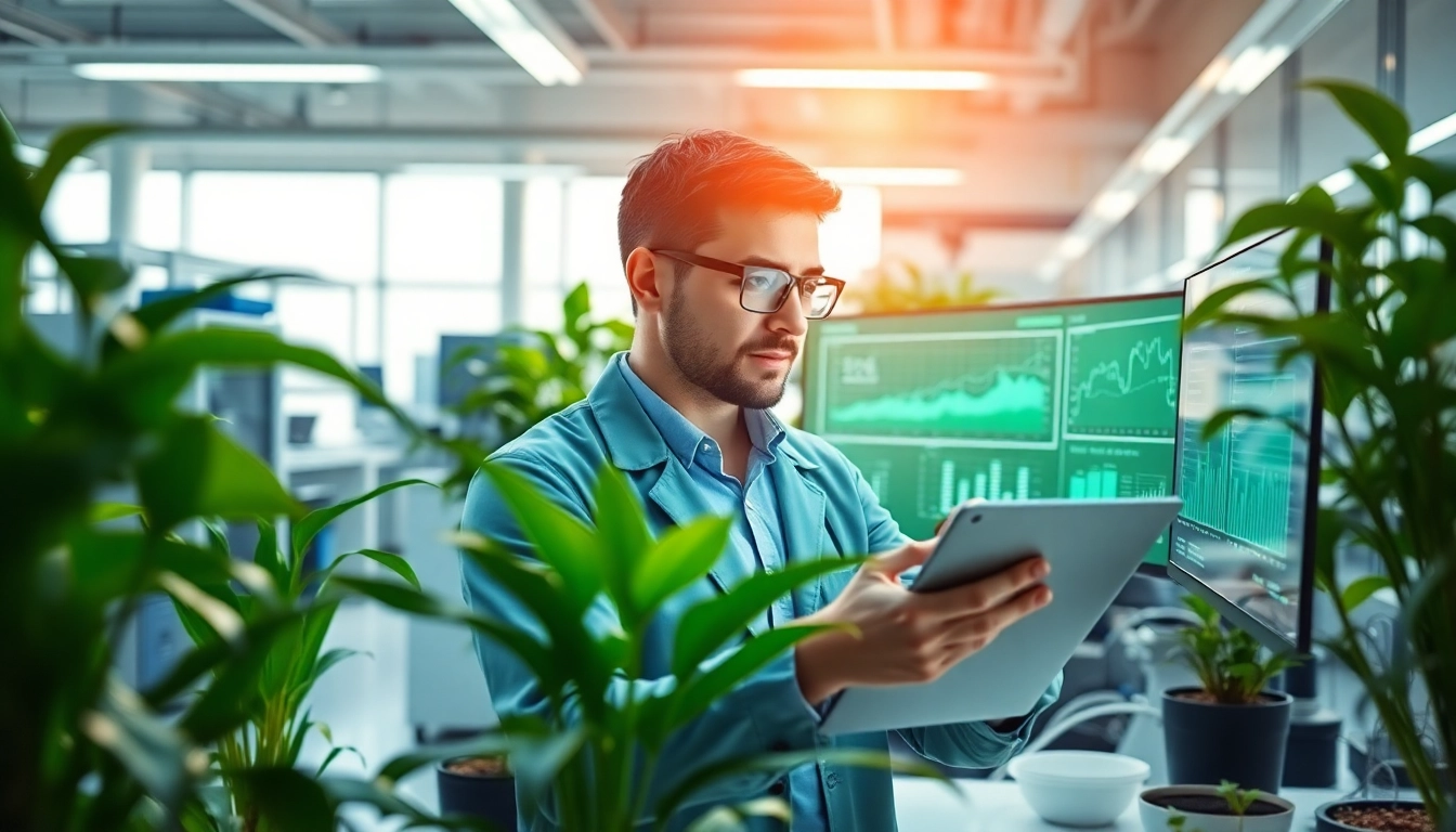 Umweltforschung Analyst duurzaam данные in einem modernen Laborumfeld analysierend.