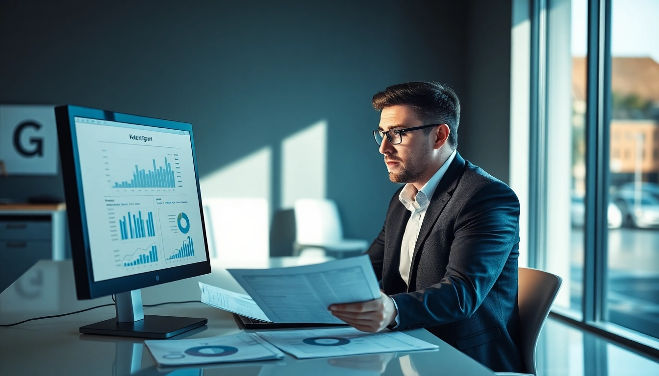 Kreditvergleich durch einen Finanzexperten in einer modernen Büroumgebung analysiert.