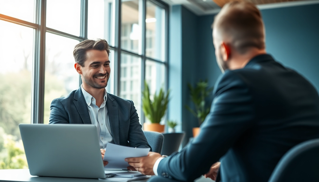 Headhunter Nürnberg führt ein produktives Gespräch mit einem Bewerber in einem modernen Büro.