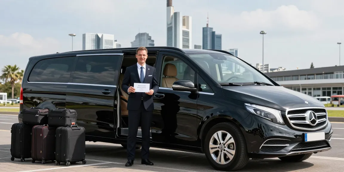 Limousine Service Frankfurt: Professioneller Fahrer in eleganter Uniform, bereit für den Empfang am Flughafen.