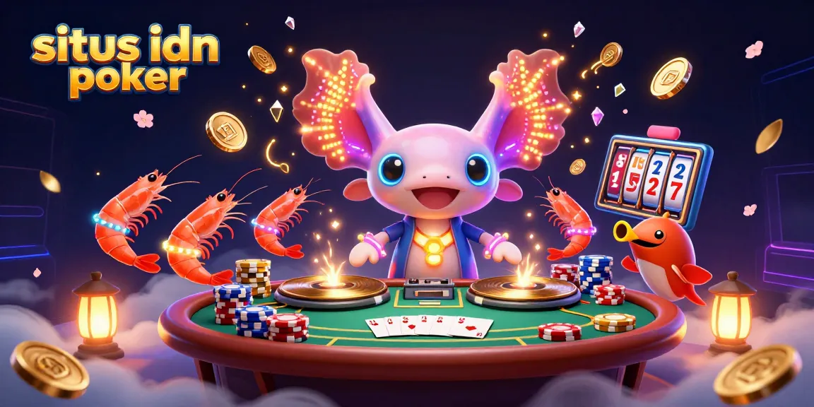 Membuka situs idn poker sambil menikmati keseruan permainan poker dengan chip berwarna-warni dan suasana cerah.